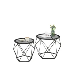 Rootz 2 -stykke sæt Sofabord - Stue Bord - Runde sideborde - Hårdt glas & stål - 50 cm x 40 cm og 40 cm x 36 cm