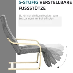 Rootz Accentstol - Afslapningsstol - hvilestol - Justerbar fodstøtte - Birk træ - 66,5 x 94 x 100 cm