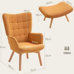 Rootz Accentstol med afføring - Afslapningsstol - Lounge lænestol - Ergonomisk komfort - 72 cm x 80 cm x 101 cm - Corduroy Look - Brun
