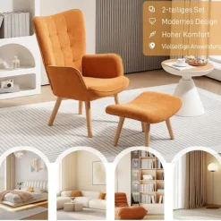 Rootz Accentstol med afføring - Afslapningsstol - Lounge lænestol - Ergonomisk komfort - 72 cm x 80 cm x 101 cm - Corduroy Look - Brun