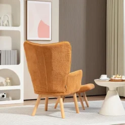 Rootz Accentstol med afføring - Afslapningsstol - Lounge lænestol - Ergonomisk komfort - 72 cm x 80 cm x 101 cm - Corduroy Look - Brun