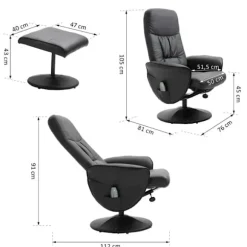 Rootz Afslapningsstol - Massagestol - Hvilestol - Ergonomisk stol - Afslapningsstol med fodskammel - Opbevaringsplads Hvilefunktion - TV-stol med mass | Fyndiq