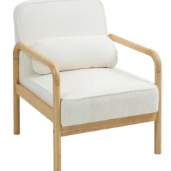 Rootz Akzentstuhl - Polstret stol - Moderne Lounge-sæder - Hvidt og brunt Bouclé-stof - Stabilt stel af gummitræ - 67 cm x 80 cm x 83 cm