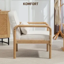 Rootz Akzentstuhl - Polstret stol - Moderne Lounge-sæder - Hvidt og brunt Bouclé-stof - Stabilt stel af gummitræ - 67 cm x 80 cm x 83 cm