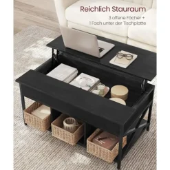 Rootz Antracit Grå-Sort Sofabord - Spånplade - Stål - Justerbar Højde - 60 cm x 100 cm x (48-62) cm - 27,8 kg - 91 kg Kapacitet