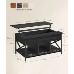 Rootz Antracit Grå-Sort Sofabord - Spånplade - Stål - Justerbar Højde - 60 cm x 100 cm x (48-62) cm - 27,8 kg - 91 kg Kapacitet