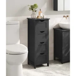 Rootz badeværelse side skab - opbevaring bryst - 4 skuffe enhed - sort MDF - 30 x 30 x 82 cm