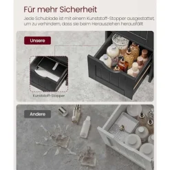 Rootz badeværelse side skab - opbevaring bryst - 4 skuffe enhed - sort MDF - 30 x 30 x 82 cm