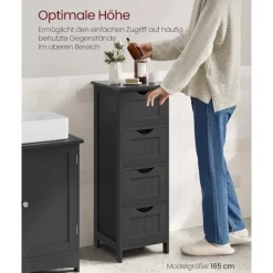 Rootz badeværelse side skab - opbevaring bryst - 4 skuffe enhed - sort MDF - 30 x 30 x 82 cm
