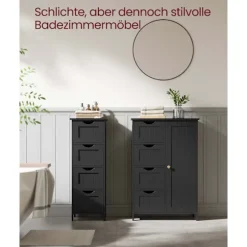 Rootz badeværelse side skab - opbevaring bryst - 4 skuffe enhed - sort MDF - 30 x 30 x 82 cm