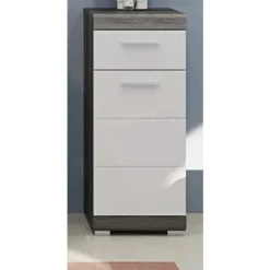 Rootz badeværelse smal kommode - træmateriale - hvid højglansfronter - røget sølvkrop - kompakt - 37 x 88 x 31 cm