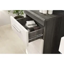 Rootz badeværelse smal kommode - træmateriale - hvid højglansfronter - røget sølvkrop - kompakt - 37 x 88 x 31 cm