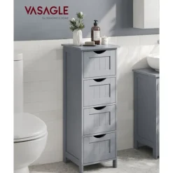 Rootz Badeværelsesmøbler - Opbevaringsskab - Organizer - MDF-plade - 30 cm x 30 cm x 82 cm - Mystic Grey - Monteringssæt - Anti-Tip-enhed - 90 kg Topb | Fyndiq