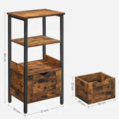 Rootz Badeværelsesskab - 2 Skuffer Badeværelsesskab - Opbevaringsskab - Multi-Purpose Opbevaringsskab - Spånplade/Stål - Vintage Brun-sort - 37 x 30 x | Fyndiq