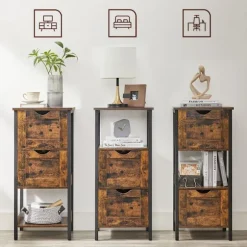 Rootz Badeværelsesskab - 2 Skuffer Badeværelsesskab - Opbevaringsskab - Multi-Purpose Opbevaringsskab - Spånplade/Stål - Vintage Brun-sort - 37 x 30 x | Fyndiq