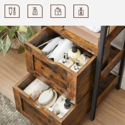 Rootz Badeværelsesskab - 2 Skuffer Badeværelsesskab - Opbevaringsskab - Multi-Purpose Opbevaringsskab - Spånplade/Stål - Vintage Brun-sort - 37 x 30 x | Fyndiq