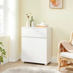Rootz Badeværelsesskab - Hvid opbevaringsenhed - MDF-døre - Spånpladekrop - Justerbar hylde - Tippesikring - 60 cm x 30 cm x 80 cm