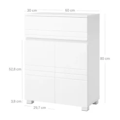 Rootz Badeværelsesskab - Hvid opbevaringsenhed - MDF-døre - Spånpladekrop - Justerbar hylde - Tippesikring - 60 cm x 30 cm x 80 cm