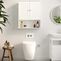 Rootz badeværelsesskab - Opbevaringsskab - Hygiejneorganisering - Hvid MDF - 60 cm x 20 cm x 70 cm - Åbent rum - Justerbar hylde - Forkromede knopper | Fyndiq