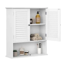 Rootz badeværelsesskab - Opbevaringsskab - Hygiejneorganisering - Hvid MDF - 60 cm x 20 cm x 70 cm - Åbent rum - Justerbar hylde - Forkromede knopper | Fyndiq