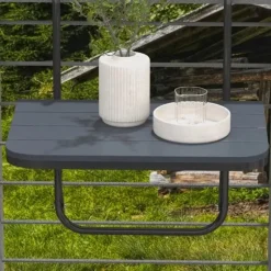 Rootz Balcony Hængebord - Havebord - Sammenklappelig - Højdejusterbar - Aluminiumsstel - Plastbordplade - Træeffekt - Sort - 60cm x 40cm x 64cm
