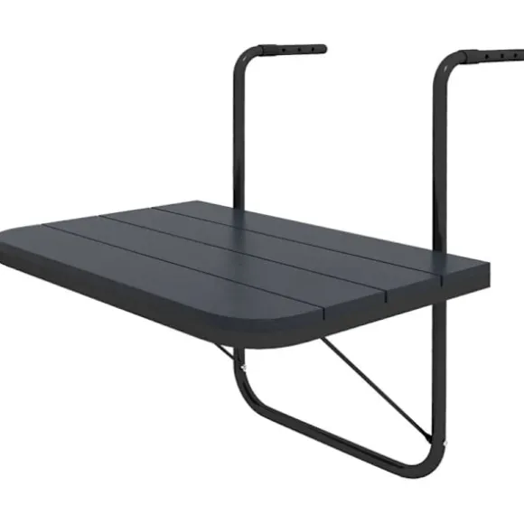 Rootz Balcony Hængebord - Havebord - Sammenklappelig - Højdejusterbar - Aluminiumsstel - Plastbordplade - Træeffekt - Sort - 60cm x 40cm x 64cm