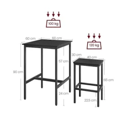Rootz Bar Bordsæt - Bistro Bordsæt - Pubbord og stole - Spånplader og stål - 60cm x 60cm x 90cm - 30cm x 40cm x 65cm - 19,1kg