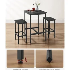 Rootz Bar Bordsæt - Bistro Bordsæt - Pubbord og stole - Spånplader og stål - 60cm x 60cm x 90cm - 30cm x 40cm x 65cm - 19,1kg