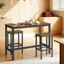 Rootz Bar Table Set - Pub Table - Bistro Set - Rumbesparende - Holdbart træspanel og jern - Tabel: 120x60x90cm, stol: 40x30x65cm
