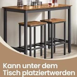 Rootz Bar Table Set - Pub Table - Bistro Set - Rumbesparende - Holdbart træspanel og jern - Tabel: 120x60x90cm, stol: 40x30x65cm