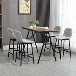 Rootz Barbord - Barstole i industrielt design - Knapsyning - Imiteret linned - Spånplade - Grå + Sort - 120cm x 60cm x 91cm