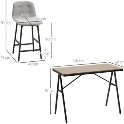 Rootz Barbord - Barstole i industrielt design - Knapsyning - Imiteret linned - Spånplade - Grå + Sort - 120cm x 60cm x 91cm