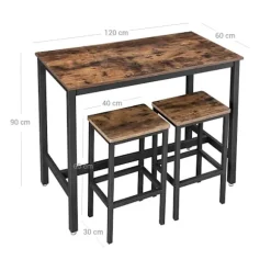 Rootz Barbord - Industrielt look - 2 barstole - Pubbord - Højt barbord - Firkantet pubbord - Justerbart barbord - Bistrobord - Spånplade - Jern - Mørk | Fyndiq