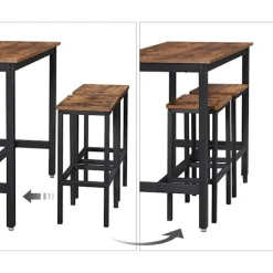 Rootz Barbord - Industrielt look - 2 barstole - Pubbord - Højt barbord - Firkantet pubbord - Justerbart barbord - Bistrobord - Spånplade - Jern - Mørk | Fyndiq