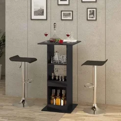 Rootz Barbord med hylder - Spisebord - Opbevaringsskab - Pladsbesparende - Massivt træmateriale - 60cm x 60cm x 112cm - Lys Eg + Hvid