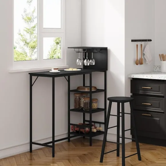 Rootz Barbord med hylder - Industrielt bordbord - Spisebord - E1 træmateriale - Vintage stil - 110 cm x 125 cm x 40 cm