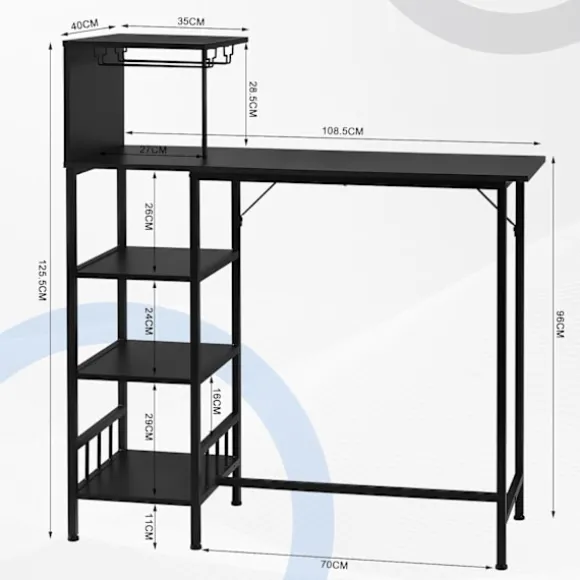 Rootz Barbord med hylder - Industrielt bordbord - Spisebord - E1 træmateriale - Vintage stil - 110 cm x 125 cm x 40 cm