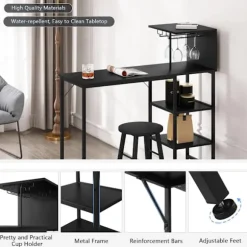 Rootz Barbord med hylder - Industrielt bordbord - Spisebord - E1 træmateriale - Vintage stil - 110 cm x 125 cm x 40 cm