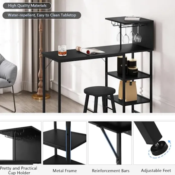 Rootz Barbord med hylder - Industrielt bordbord - Spisebord - E1 træmateriale - Vintage stil - 110 cm x 125 cm x 40 cm