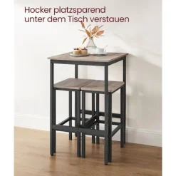 Rootz barbordssæt - Greige broget blæk, sort - spånpladestål - bistrostole - Høj belastningskapacitet - 60 cm x 60 cm x 90 cm