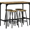Rootz Barbordssæt - Industrielt Design - 5 Stk.bordsæt - 1 Barbord - 4 Barstole - Siddeområde - Køkkenbord - Sort + Brun - 110L x 50W x 89,5H cm.