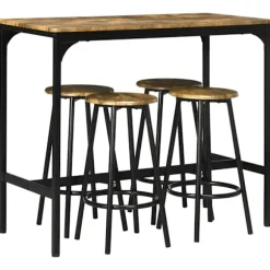 Rootz Barbordssæt - Industrielt Design - 5 Stk.bordsæt - 1 Barbord - 4 Barstole - Siddeområde - Køkkenbord - Sort + Brun - 110L x 50W x 89,5H cm.