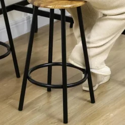 Rootz Barbordssæt - Industrielt Design - 5 Stk.bordsæt - 1 Barbord - 4 Barstole - Siddeområde - Køkkenbord - Sort + Brun - 110L x 50W x 89,5H cm.