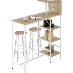 Rootz Barbordsæt med 2 skamler - Minibar - Bordbord - Opbevaringsplads - E1 Træmateriale - Vintage Brun/Sort - 110x125x40 cm
