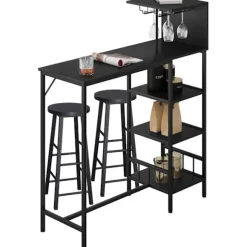 Rootz Barbordsæt med 2 skamler - Minibar - Bordbord - Opbevaringsplads - E1 Træmateriale - Vintage Brun/Sort - 110x125x40 cm