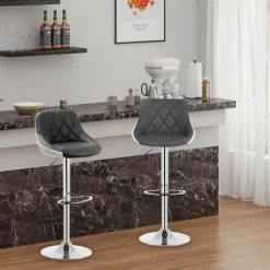 Rootz barstol - Justerbar bordstol - Drejelig barstol - Komfortabel, stilfuld, holdbar - Forkromet stål, imiteret læder - 38cm x 35cm, Højde 84cm-106c | Fyndiq