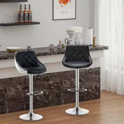 Rootz Barstol - Justerbar bordstol - Drejelig barstol - Komfortabel, ergonomisk, nem montering - Forkromet stål, imiteret læder - 38cm x 35cm, 84cm-10 | Fyndiq