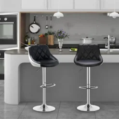 Rootz Barstol - Justerbar bordstol - Drejelig barstol - Komfortabel, ergonomisk, nem montering - Forkromet stål, imiteret læder - 38cm x 35cm, 84cm-10 | Fyndiq