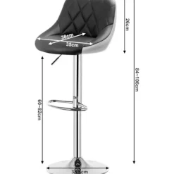 Rootz barstol - Justerbar bordstol - Drejelig barstol - Komfortabel, stilfuld, holdbar - Forkromet stål - 38cm x 35cm, Højde 84cm-106cm Justerbar