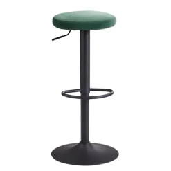 Rootz barstol fløjlsgrøn skammel uden ryglæn 58 - 79 cm - Køkkentaburet stof - metal 100kg - Design barstol bordstol roterende bistrostol